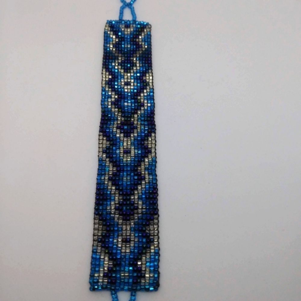 Handmade beaded bracelet blues and silver
